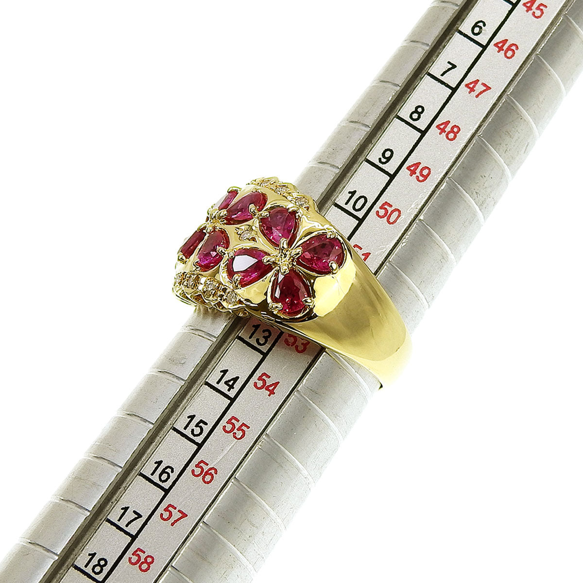18K Ruby Diamond Flower Motif Ring #52 Gold