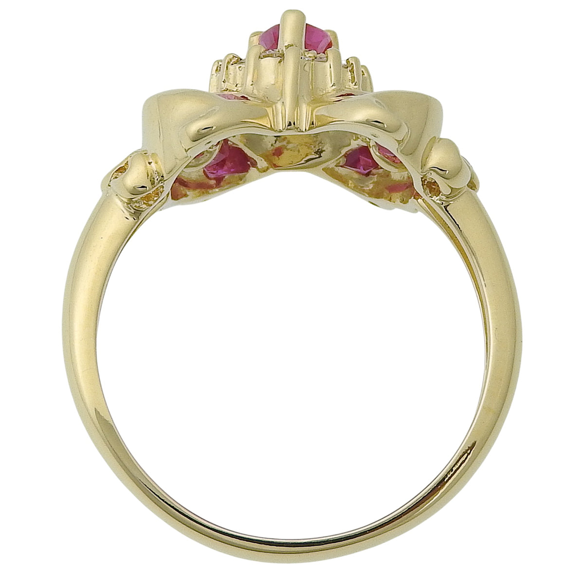 18K Ruby Diamond Ribbon Motif Ring #52 Gold/Cherry Red