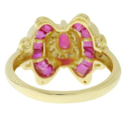 18K Ruby Diamond Ribbon Motif Ring #52 Gold/Cherry Red