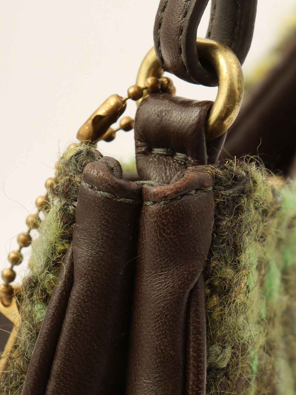 フェルトレザーコンビハンドバッグ グリーン/ブラック