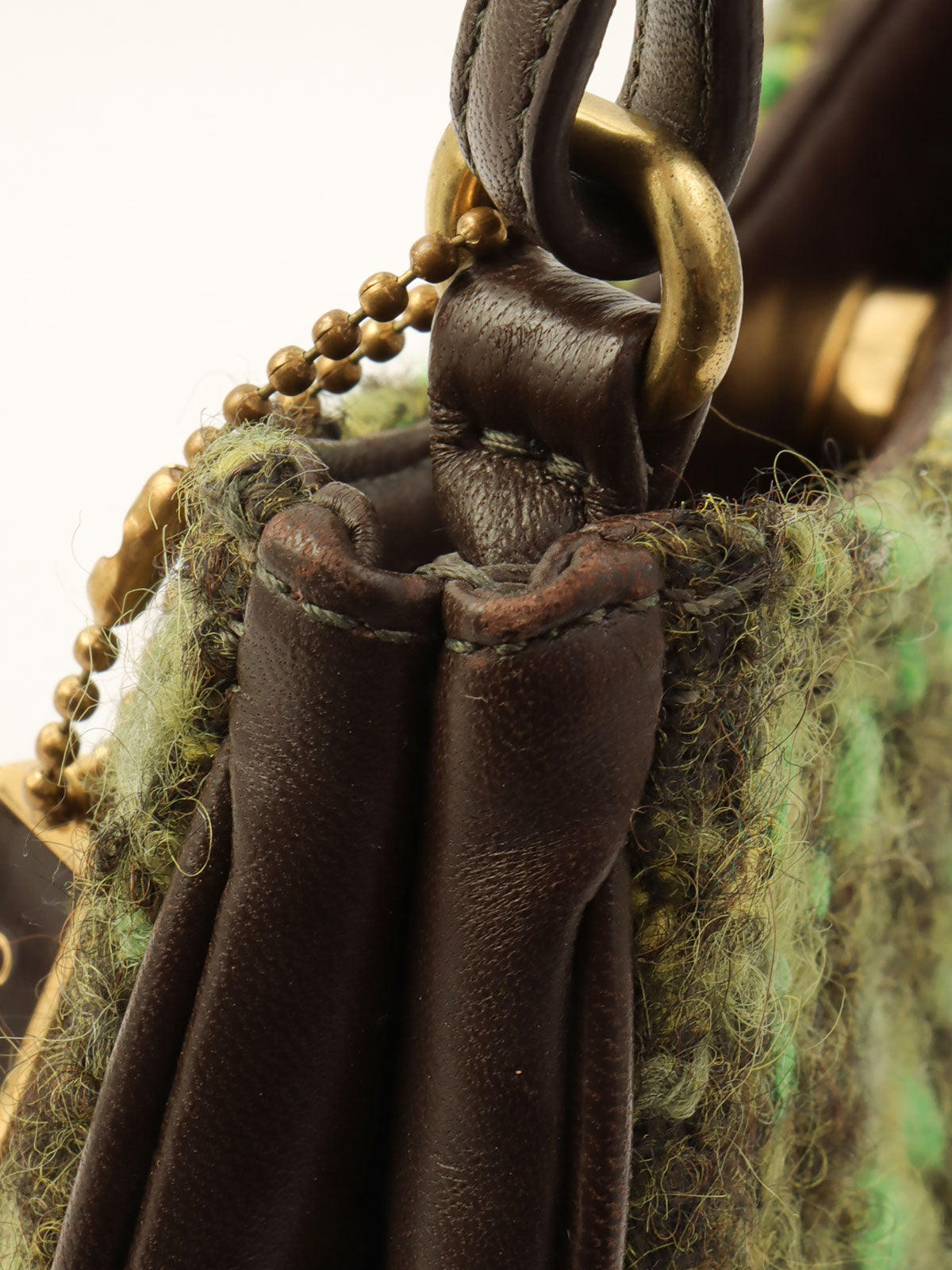 フェルトレザーコンビハンドバッグ グリーン/ブラック