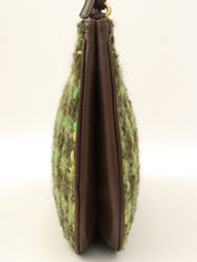 フェルトレザーコンビハンドバッグ グリーン/ブラック