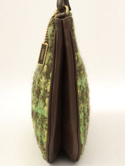 フェルトレザーコンビハンドバッグ グリーン/ブラック