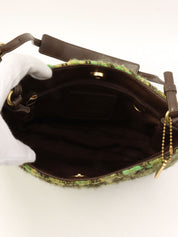 フェルトレザーコンビハンドバッグ グリーン/ブラック