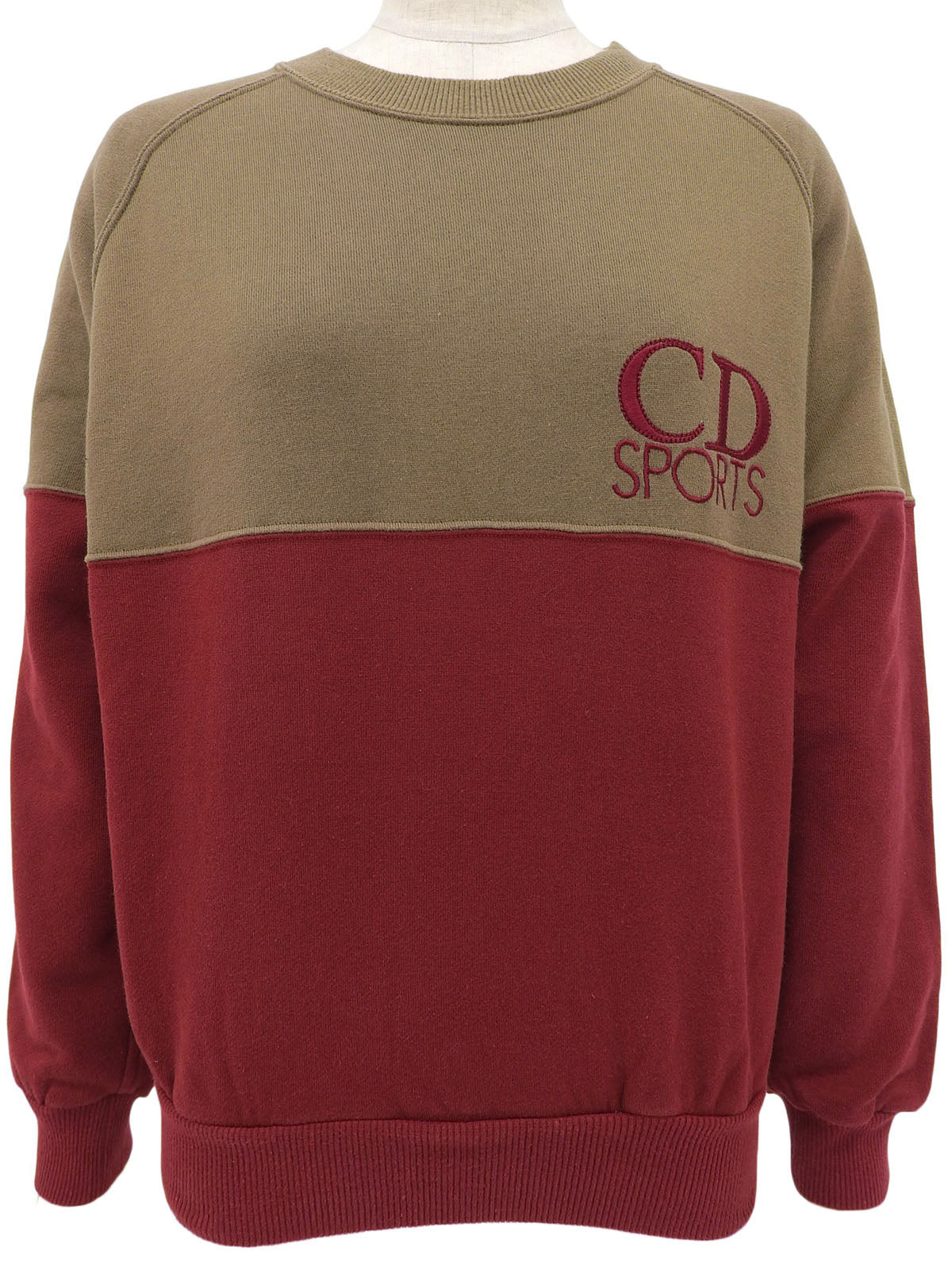 バイカラーロゴ刺繍長袖スウェット ブラウン/ボルドー