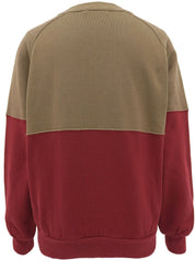 バイカラーロゴ刺繍長袖スウェット ブラウン/ボルドー