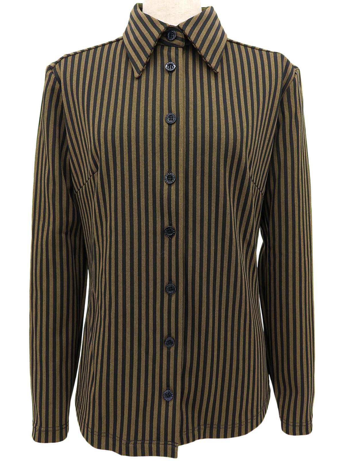Striped Pattern Logo Button Shirt Brown/Black