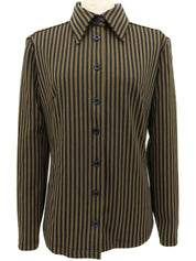 Striped Pattern Logo Button Shirt Brown/Black