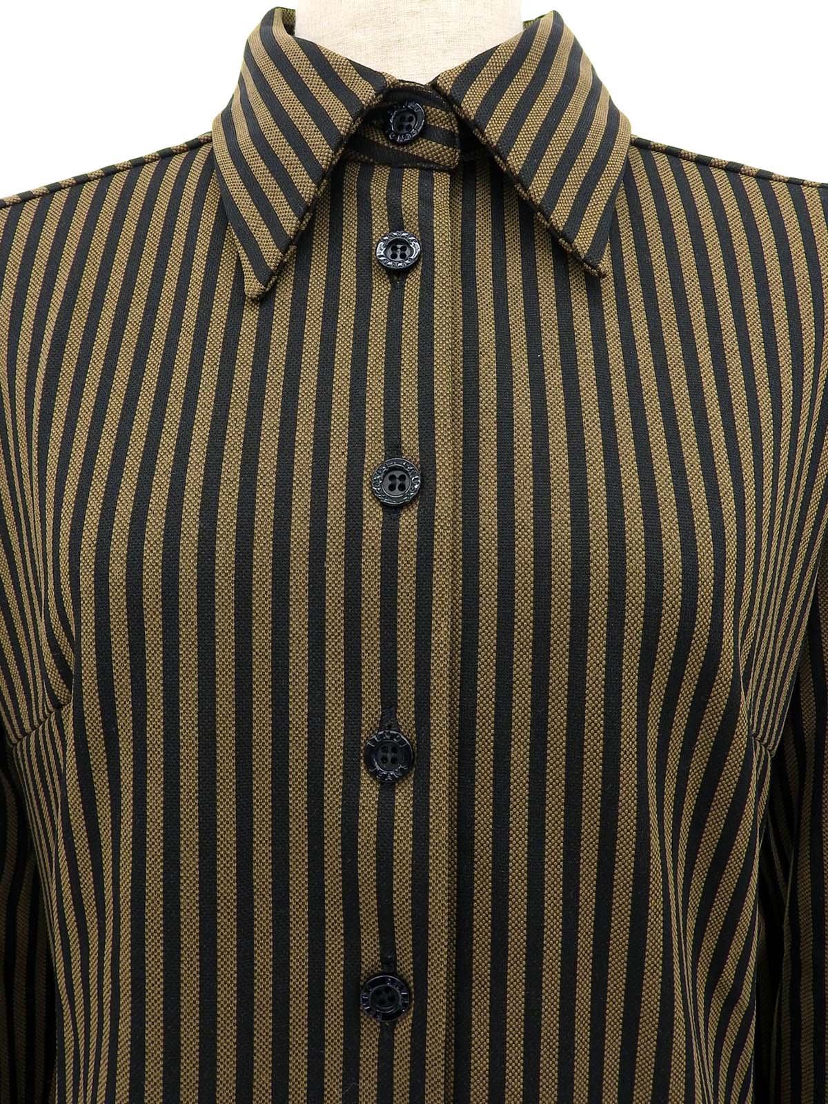 Striped Pattern Logo Button Shirt Brown/Black