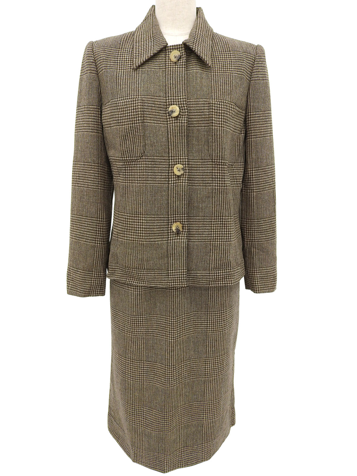 グレンチェックパターンロゴボタンセットアップ ブラウン