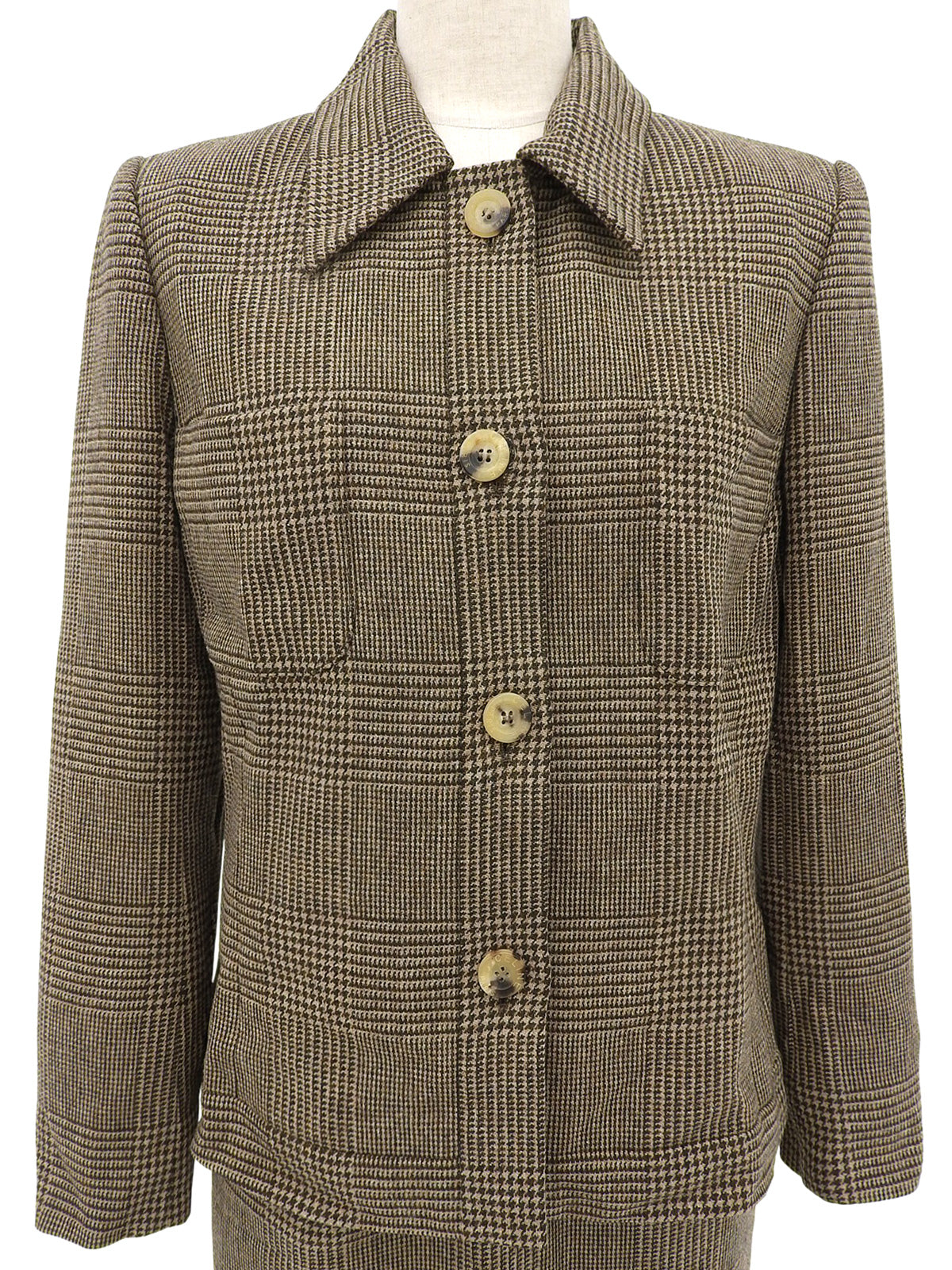 グレンチェックパターンロゴボタンセットアップ ブラウン