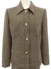 グレンチェックパターンロゴボタンセットアップ ブラウン