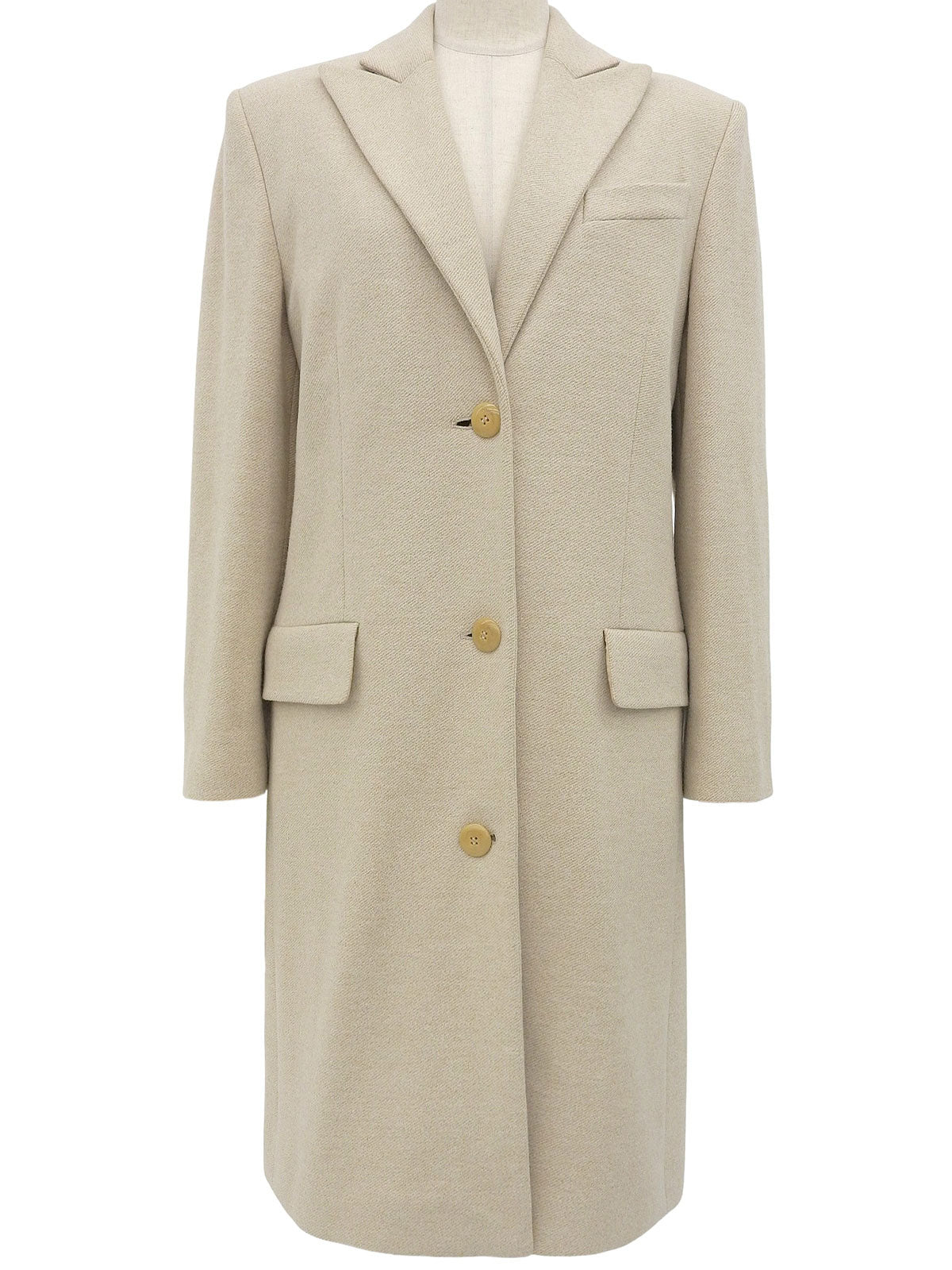 Beige wool logo button long coat