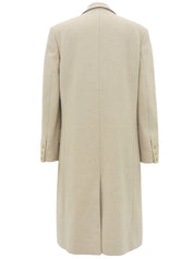 Beige wool logo button long coat