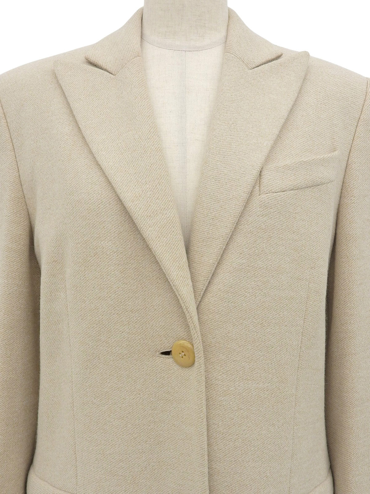 Beige wool logo button long coat