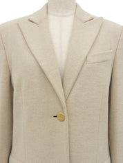 Beige wool logo button long coat