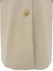 Beige wool logo button long coat