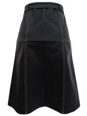 Real Leather Design Stitch Logo Belt Skirt in Black