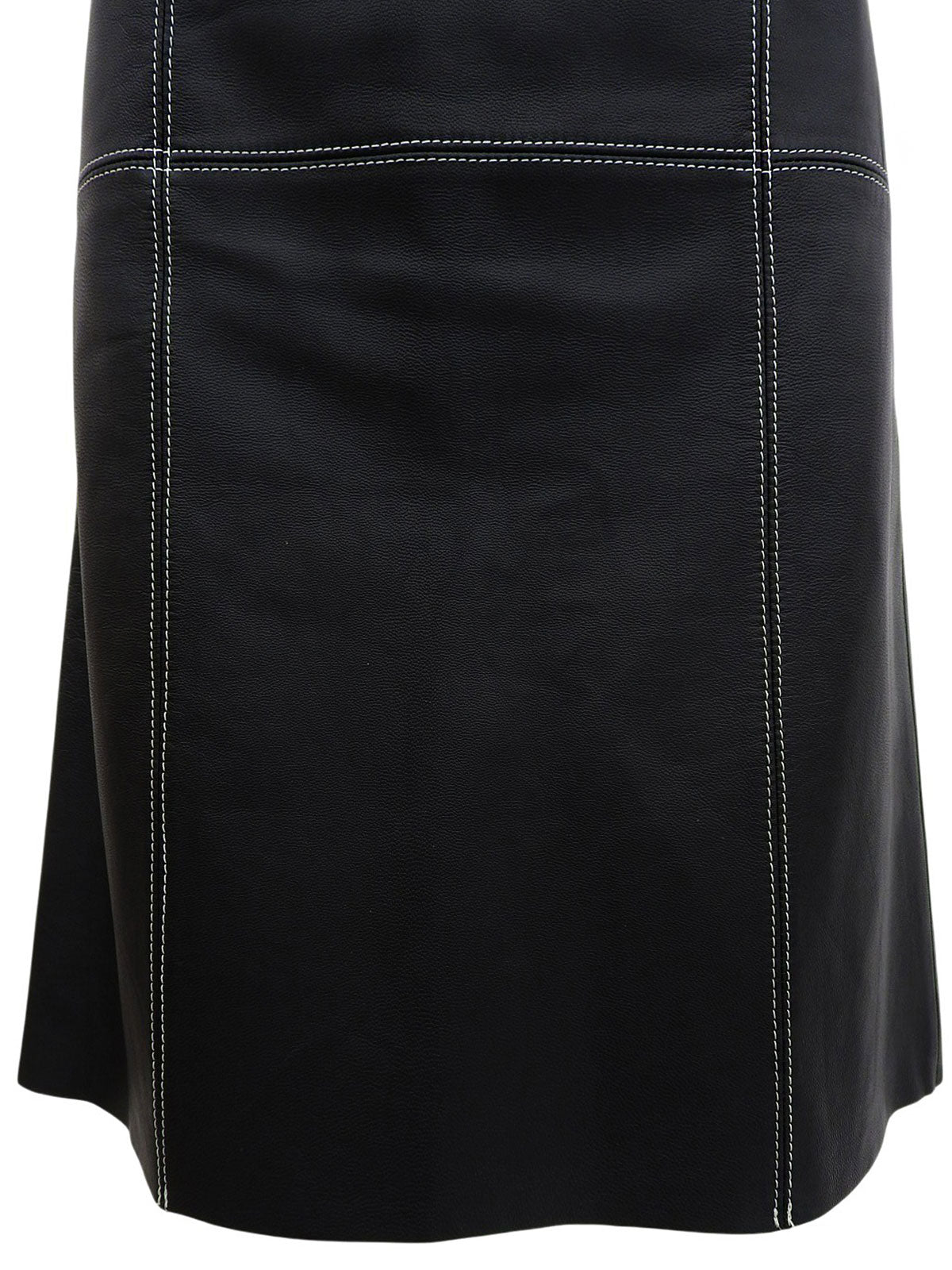 Real Leather Design Stitch Logo Belt Skirt in Black