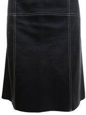 Real Leather Design Stitch Logo Belt Skirt in Black