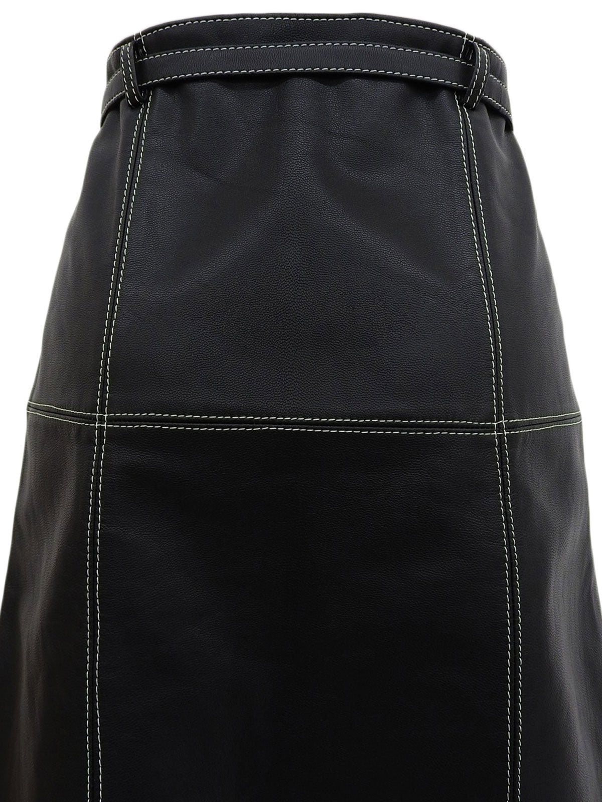 Real Leather Design Stitch Logo Belt Skirt in Black
