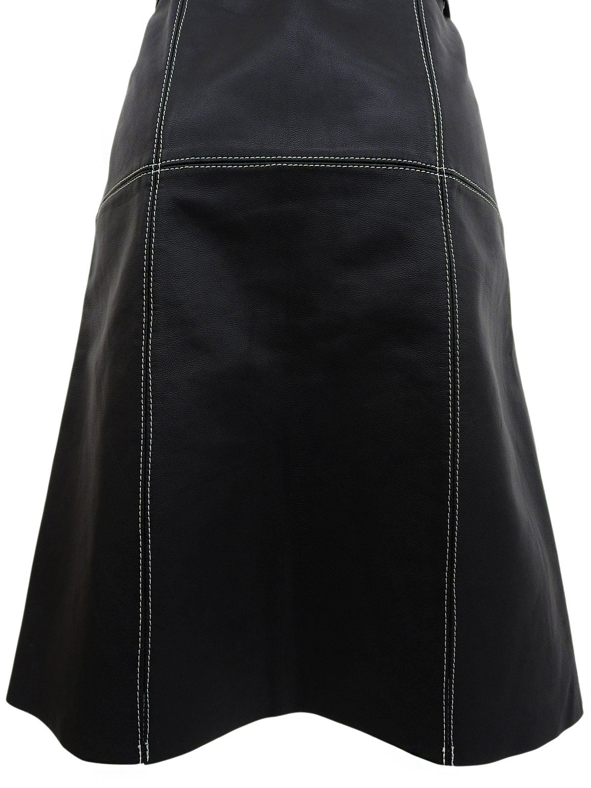Real Leather Design Stitch Logo Belt Skirt in Black
