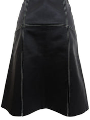Real Leather Design Stitch Logo Belt Skirt in Black