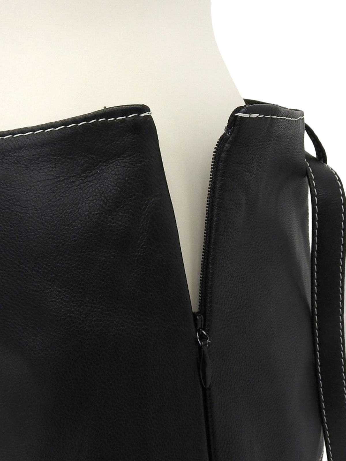 Real Leather Design Stitch Logo Belt Skirt in Black