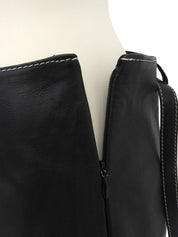 Real Leather Design Stitch Logo Belt Skirt in Black