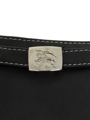 Real Leather Design Stitch Logo Belt Skirt in Black