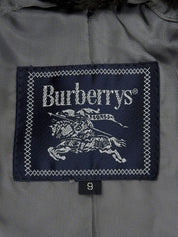 Herringbone Pattern Fur Collar Long Coat Gray/Ivory