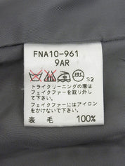 Herringbone Pattern Fur Collar Long Coat Gray/Ivory