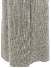 人字纹毛领长外套 灰色/象牙色