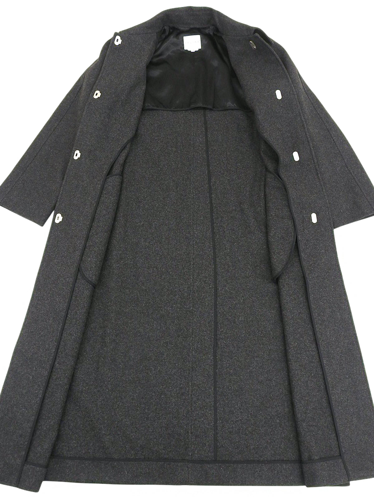 Logo clasp stainless steel collar long coat in charcoal gray