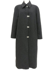 Logo clasp stainless steel collar long coat in charcoal gray