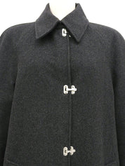 Logo clasp stainless steel collar long coat in charcoal gray