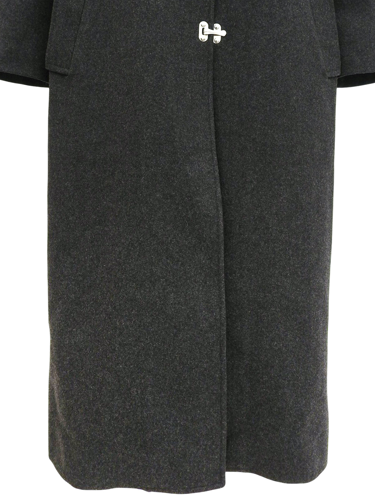 Logo clasp stainless steel collar long coat in charcoal gray