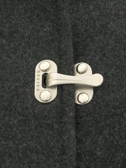 Logo clasp stainless steel collar long coat in charcoal gray