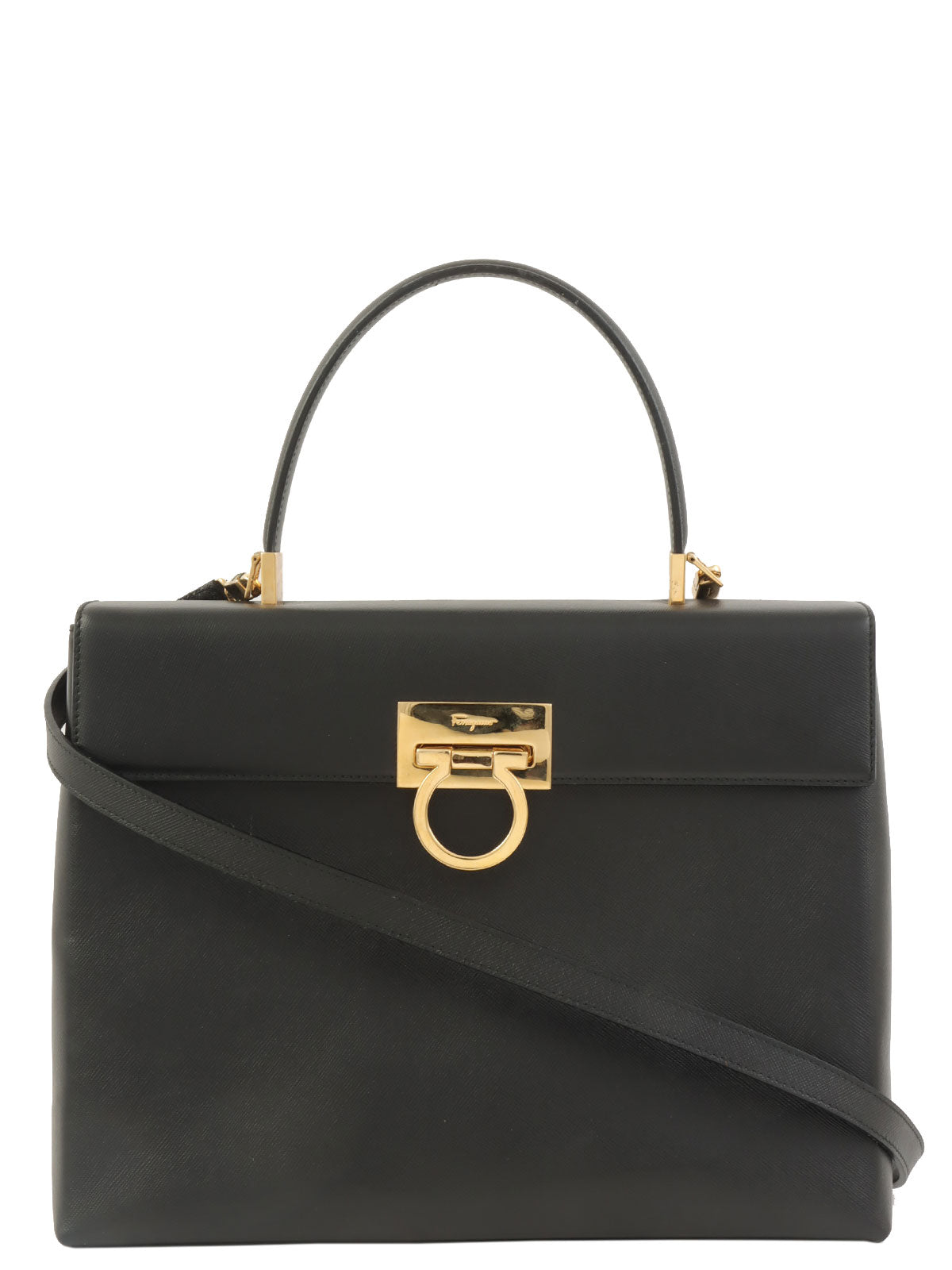 Gancini Plate 2-Way Handbag Black