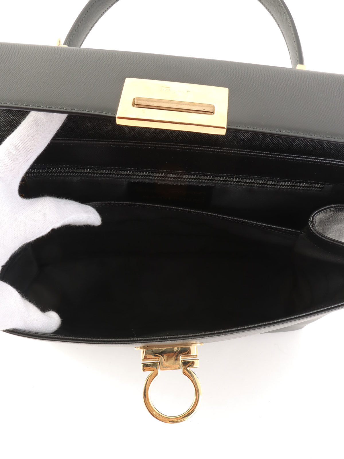 ガンチーニプレート2wayハンドバッグ ブラック