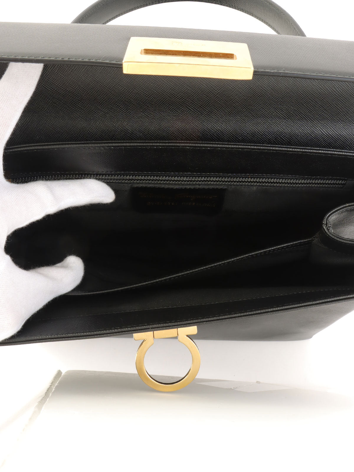 Gancini Plate 2-Way Handbag Black