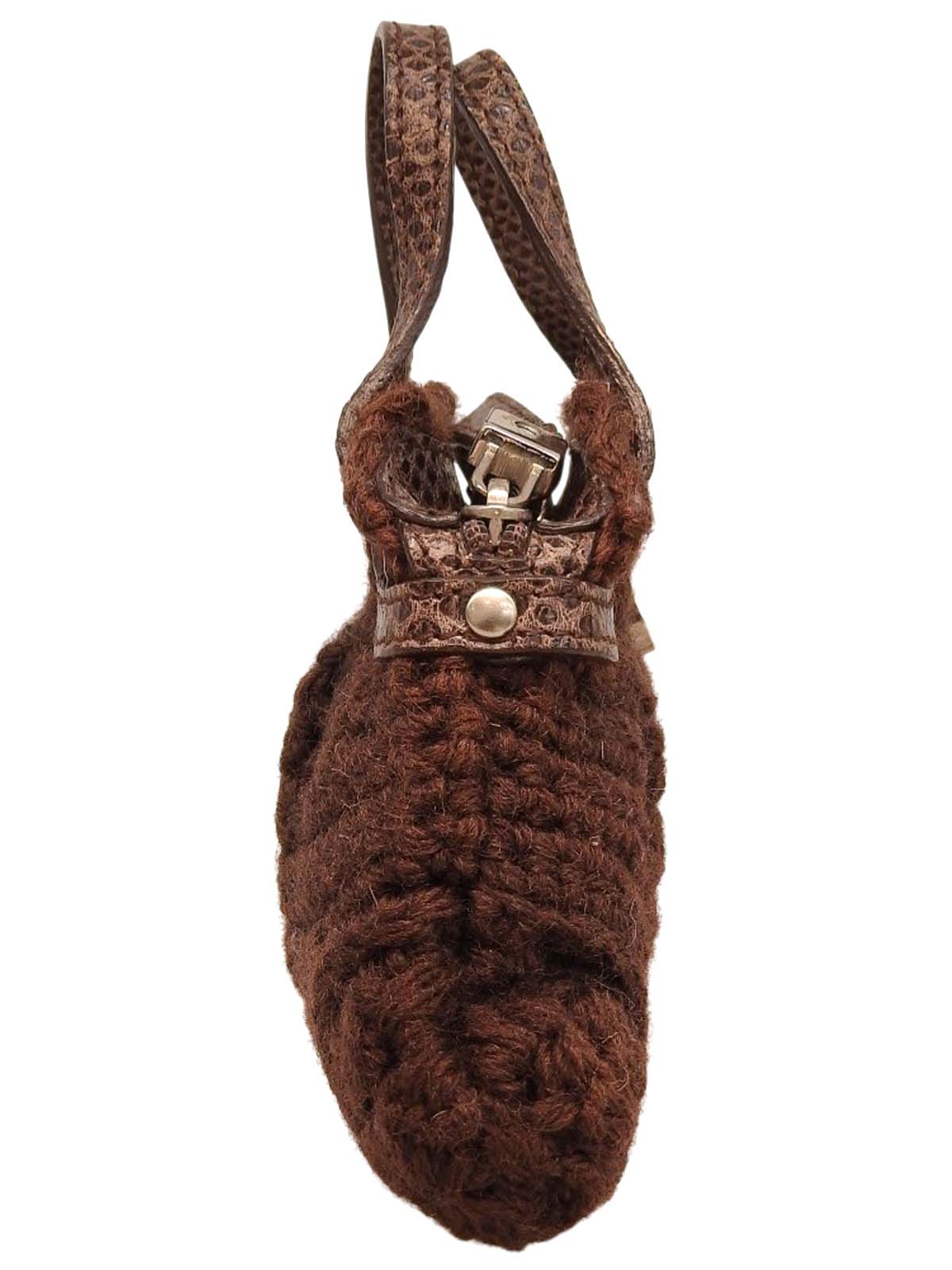 Knit Lizard Embossed Combi Gancini Plate Coin Case Brown