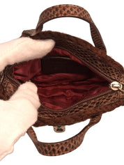 Knit Lizard Embossed Combi Gancini Plate Coin Case Brown