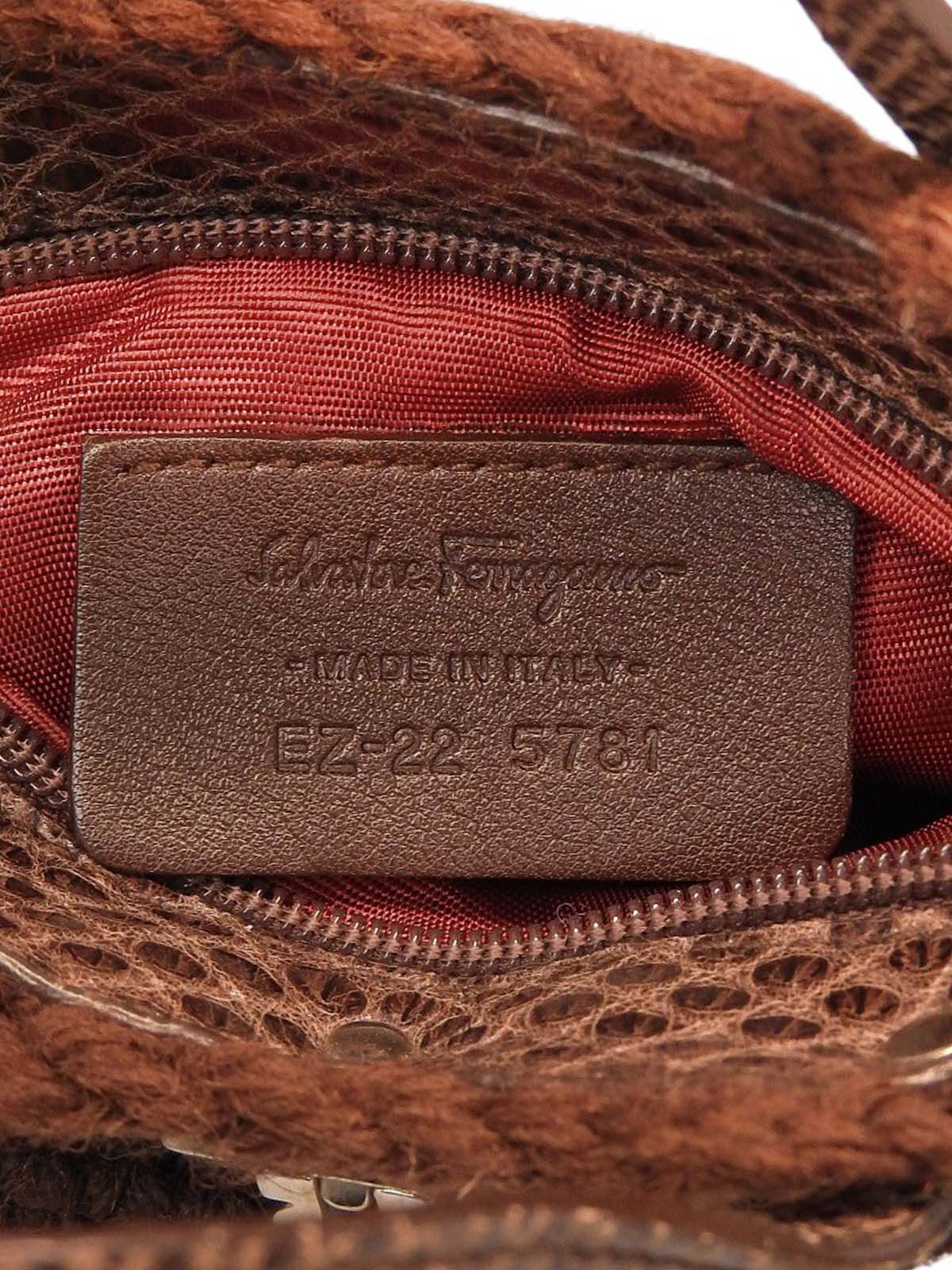 针织蜥蜴压纹 Combi Gancini 盘形零钱包 棕色