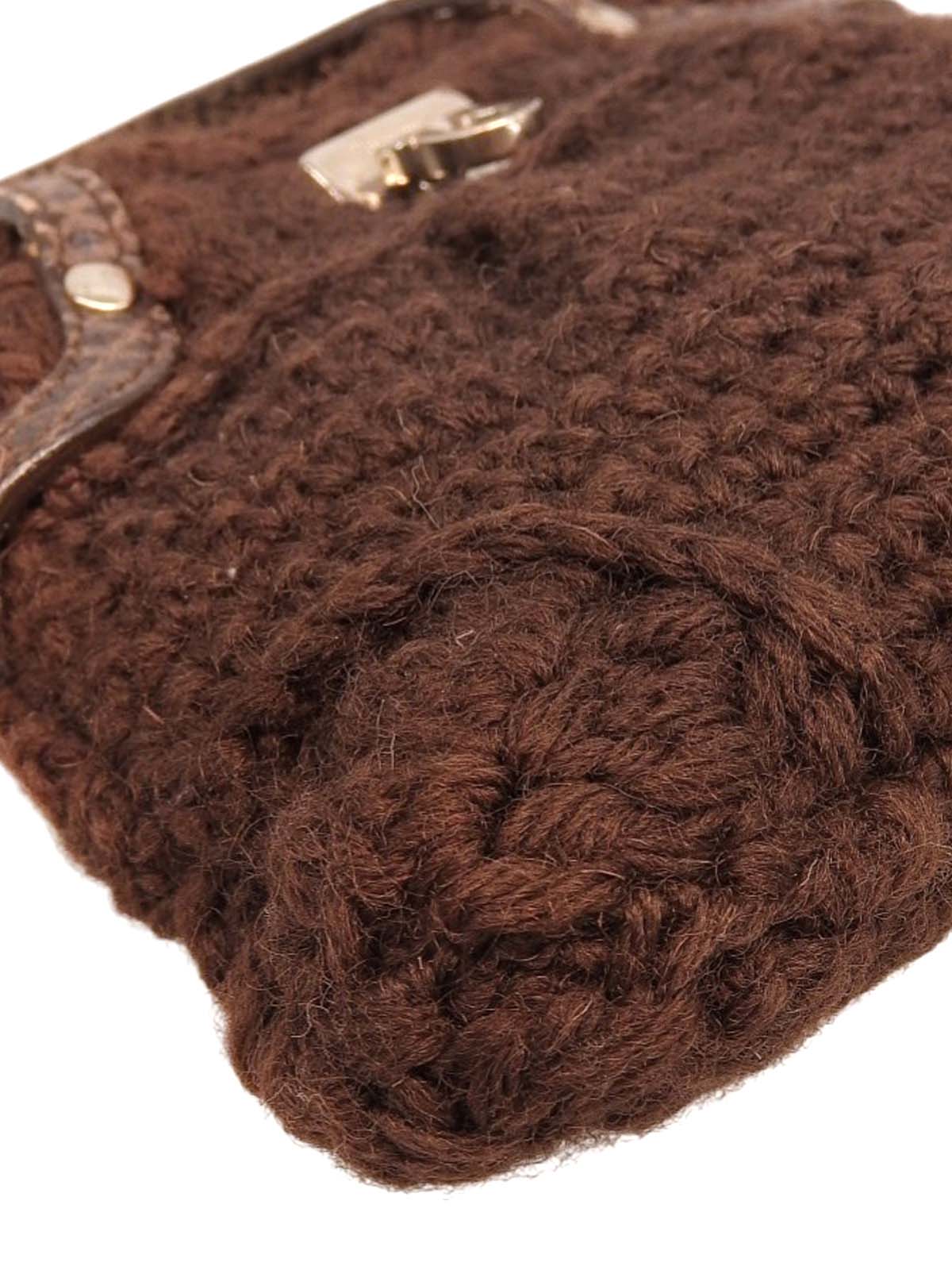 针织蜥蜴压纹 Combi Gancini 盘形零钱包 棕色