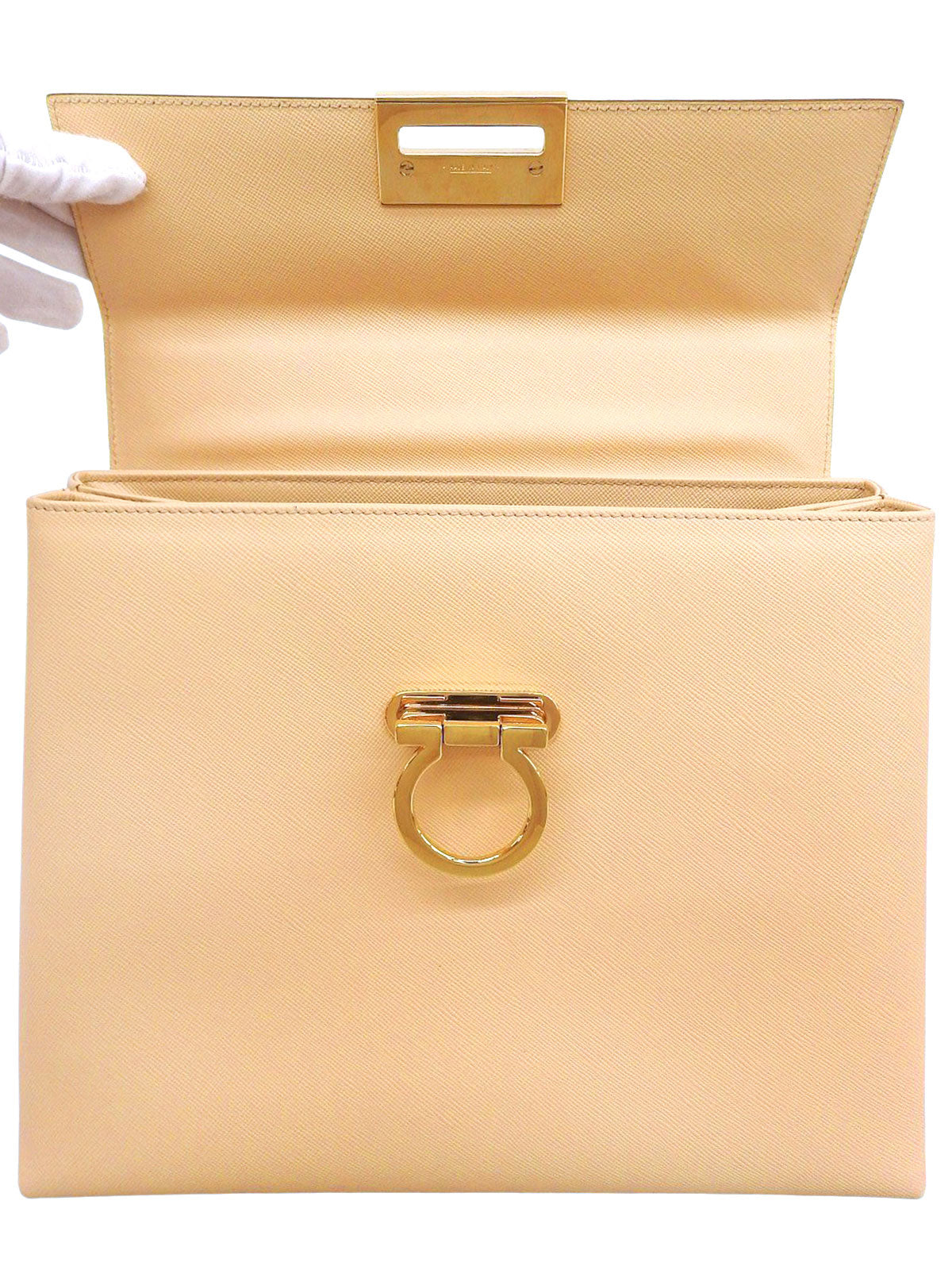 带Logo铭牌的双肩包 米色