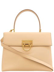 带Logo铭牌的双肩包 米色