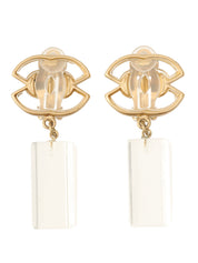 Circa 2001 Square CC Mark Dangle Earrings Clear/Gold