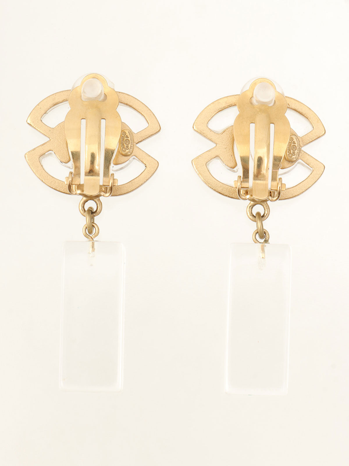 Circa 2001 Square CC Mark Dangle Earrings Clear/Gold