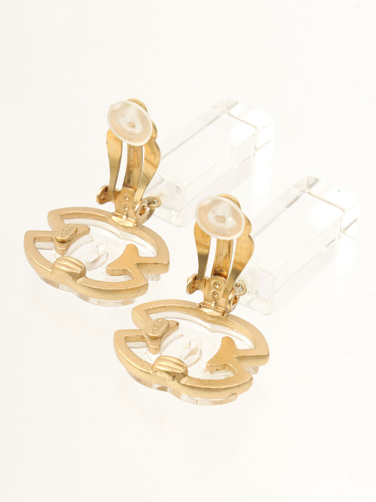 Circa 2001 Square CC Mark Dangle Earrings Clear/Gold